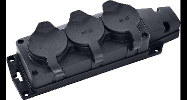 Stekkerdoos voor Buiten - Decon - 3 Stopcontacten - Spatwaterdicht IP44 - Wandmontage - Randaarde - Rubber - Zwart | Nederland