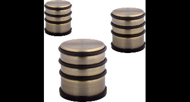 Deurstopper DARA antiek messing - 3 stuks - deurstop rond - zonder schroeven - diameter 7 cm en hoogte 7,7 cm