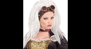 Steampunk pruik wit met stofbril