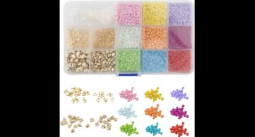 Glaskralen Armbandjes maken 6000pcs - DIY Sieraden maken - Maak Prachtige Sieraden en Creëer Unieke Kunstwerken - Rocailles - Inclusief Rijgdraad - Gouden sterren en hartjes bedels - Joya Creative