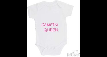 Soft Touch Romper "Camping Queen" Meisjes Katoen Wit/roze Maat 56/62