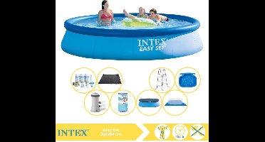 Intex Easy Set Zwembad - Opblaaszwembad - 396x84 cm - Inclusief Afdekzeil, Onderhoudspakket, Filter, Grondzeil, Solar Mat, Trap en Voetenbad