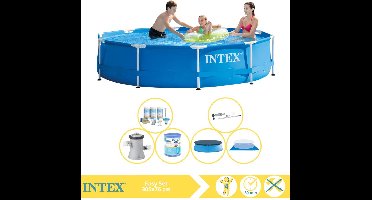 Intex Metal Frame Zwembad - Opzetzwembad - 305x76 cm - Inclusief Afdekzeil, Onderhoudspakket, Zwembadpomp, Filter, Grondzeil en Stofzuiger
