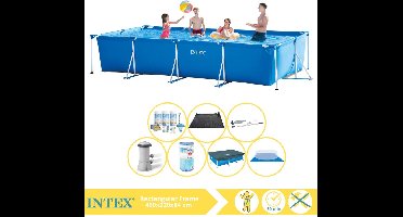 Intex Rechthoekig Frame Zwembad - 450 x 220 x 84 cm - Blauw - Inclusief Afdekzeil - Onderhoudspakket - Zwembadfilterpomp - Filter - Grondzeil - Stofzuiger - Solar Mat - 8-delig