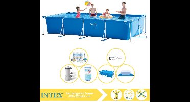 Intex Rectangular Frame Zwembad - Opzetzwembad - 450x220x84 cm - Inclusief Solarzeil, Onderhoudspakket, Zwembadpomp, Filter, Grondzeil en Stofzuiger
