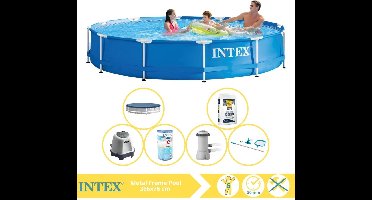 Intex Metal Frame Zwembad - Opzetzwembad - 366x76 cm - Inclusief Afdekzeil, Zwembadpomp, Filter, Onderhoudsset, Zoutsysteem en Zout