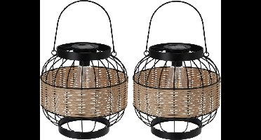 Pro Garden Lantaarn - 2x - solar - metaal - 24 x 24 cm - tuinverlichting - ophangbaar