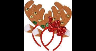 Christmas Decoration kerst diadeem/haarband -2x -rendier gewei strik- lichtbruin