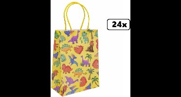 24x Koordtas Dinosaurus 16cmx9cmx22cm - dieren - goodiebag|papieren|draagtas|tas|koord|festival|kado|themafeest|party|geschenken