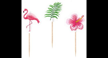 RIETHMULLER - 20 decoratieve prikkers Flamingo Paradise tropisch thema van hout