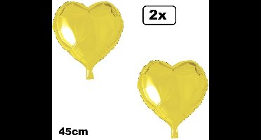 2x Folieballon Hart geel (45 cm) - trouwen huwelijk bruid hartjes ballon feest festival liefde white