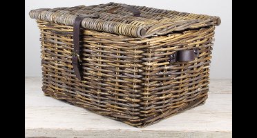Stijlvolle Rotan Fietsmand met Leer - MigoStyling - Bruin - 50x40x30 cm - Eenvoudig te Bevestigen