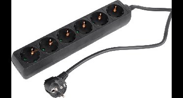 Q-Link Stekkerdoos - 6-Voudige Verlengkabel met Randaarde - 3 x 1.5 mm² - 5 m - Zwart