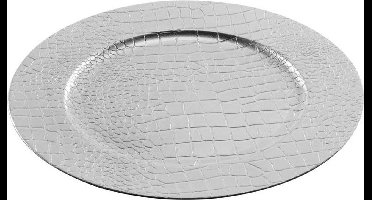 1x Ronde kaarsenborden/onderborden zilver lederlook 33 cm - Onderbord - Kaarsenbord - Onderzet bord voor kaarsen