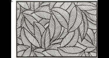 Unique Living Placemat Nissa - 6x - zwart bladmotief - 30 x 45 cm - tafeldecoratie