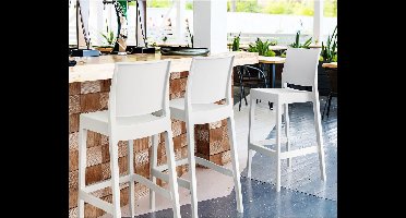 Kunststof barkruk Maya met Rugleuning - Stapelbaar - Wit - 4 stuks