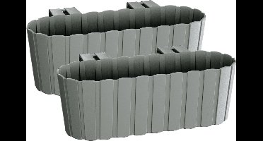 Balkon plantenbak/bloembak - Set van 2x stuks - met haken - kunststof - rechthoekige - grijs - 38 cm - Tuin/balkon decoraties