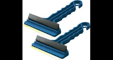 IJskrabber / autoraam krabber - 2x - blauw - kunststof - met hard blad - rubberen trekker - 9 x 16 cm - ruiten - sneeuw en ijsvrij maken