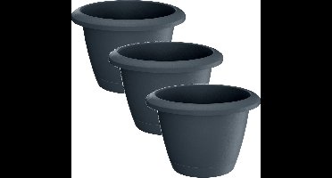 6x Stuks kunststof Respana bloempotten/plantenpotten antraciet 20 cm inclusief onderzetter - Woon/tuindecoratie