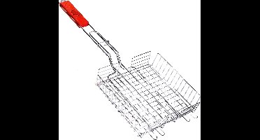 Elite BBQ/barbecue rooster - grill mand - metaal/hout - 22x58x5 cm - vlees/vis/groente - braadrooster