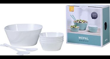 Mepal - salade Conix 6-delig – saladeschaal met saladebestek - wit – serveerschalen – schaaltjes