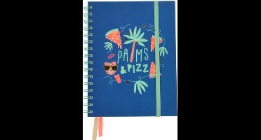 Collegeblok Palms&Pizza A5 70Grams 160 Vel. Met spiraal, gelinieerd papier, elastiek en lintjes.