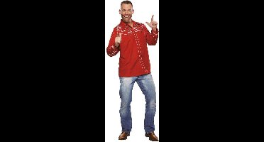 PartyXplosion - Cowboy & Cowgirl Kostuum - Country Blouse Linedance Rood Man - Rood - Maat 54 - Bierfeest - Verkleedkleding