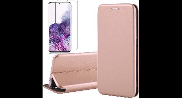 Hoesje geschikt voor Samsung Galaxy S20 - Screen Protector GlassGuard - Book Case Kunstleer ThinShield Roségoud & Screenprotector
