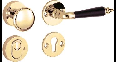 Veiligheidsgarnituur - Messing getrommeld - Mi Satori - Mi Satori knop/kruk op - SKG Antique ebben messing gelakt/messing PVD rechts