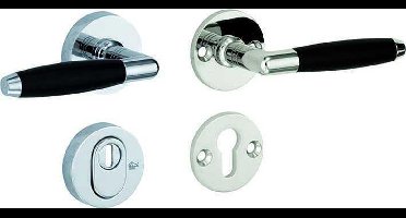 Veiligheidsgarnituur - Nikkel gepolijst - Mi Satori - Mi Satori knop/kruk op - SKG Ton ebben glans nikkel / glans chroom rechts
