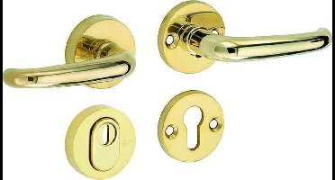 Veiligheidsgarnituur - Messing ongelakt - Mi Satori - Mi Satori kruk/kruk op - SKG Halfsabel elegant messing ongelakt rechts