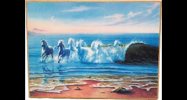 Paarden water schilderij 29 cm x 39 cm