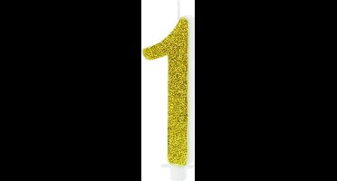 PartyDeco - Verjaardagskaars 1 Glitter Goud