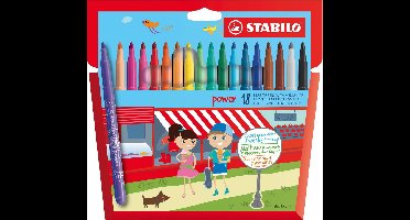 STABILO Power -Viltstift - Tot 8 Weken Zonder Dop - Etui Met 18 Kleuren