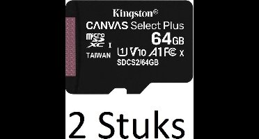 2 Stuks Kingston Technology Canvas Select Plus flashgeheugen 64 GB MicroSDXC Klasse 10 UHS-I - inclusief SD Adapter