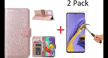 Hoesje Geschikt Voor Samsung Galaxy A71 Portemonnee hoesje + 2X Screenprotector - Rose goud