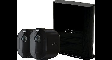 Arlo Pro 3 draadloze WiFi-beveiligingscamera voor buiten, 2K HDR, 160˚ kleurennachtzicht, sirene & spotlight, bewegingsdetectie, 2-weg-audio, 6 mnd batterij, incl. proefp. Arlo Secure,2 IP-Camera's incl. Smart Hub (lokale opslag), zwart