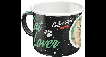 Emaille Mok Cat Lover Zwart