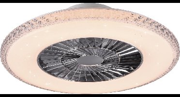 REALITY HARSTAD - Ventilator - Chroom - incl. 1x SMD 38 W - Afstandsbediening - Geintegreerde dimmer - Traploos instelbare lichtkleur - Niet geschikt voor externe dimmer - Slaaptimer - Geheugenfunctie - 3 snelheidsinstellingen - Zomer- en wintermodus