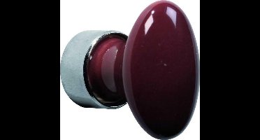 Meubelknop ovaal porselein 33mm glans nikkel/Bordeaux
