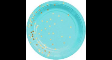 Kartonnen Bordjes licht blauw  met stippen 18cm 10st - Wegwerp borden - Feest/verjaardag/BBQ borden / Gebak bordjes maat - feestjes - Babyshower