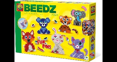SES Beedz - Strijkkralen met legbord - grondplaat, 2100 strijkkralen en strijkvel - Fun Pins dieren - PVC vrij