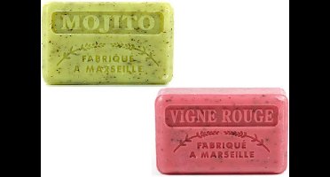 Soap bar set - zeep savon de marseille Mojito + Vigne rouge 2x125 gr. - cocktail set zeep - zomerse zeep - giftset cocktail zeep -