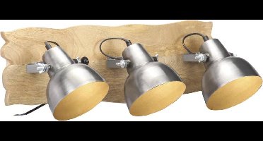 Wandlamp industrieel E27 68x23 cm mangohout zilverkleurig