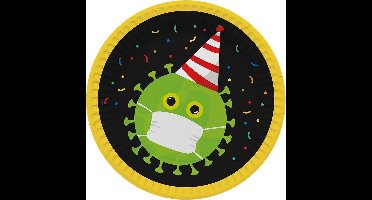 Boland - Feestbordjes Party Safe - Virus - Mondkapje - 23 cm - Karton - Zwart/Geel - 6 Stuks