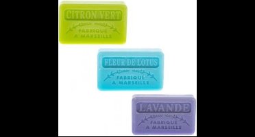 Soap bar set - zeep savon de marseille Limoen, Fleur de lotus, Lavendel 3x60 gr