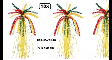 10x Super hang fontein met slierten 120cm rood/geel/groen  BRANDVEILIG - Carnaval hang decoratie thema feest festival party