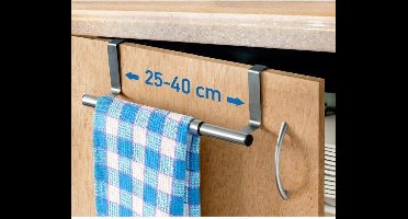 Tatkraft Spread - Verstelbaar RVS Kastdeur Handdoekrek - Keukenkast Deur Handdoek/Vaatdoek Houder Rek Stang Hanger - Towel Rack Kast Deurhanger Deurhaak Keuken - Uitschuifbaar In Lengte Van 25-40 CM