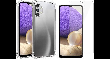 Hoesje geschikt voor Samsung Galaxy A32 5G - Anti Shock Proof Siliconen Back Cover Case Hoes Transparant - Tempered Glass Screenprotector