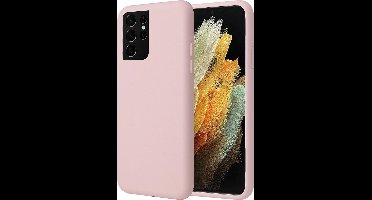 Hoesje geschikt voor Samsung Galaxy S21 Ultra - Matte Back Cover Microvezel Siliconen Case Hoes Roze